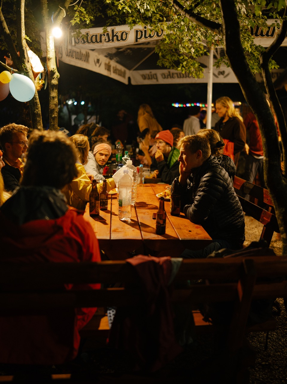 Festival friends gathered at the evening social in Blagaj